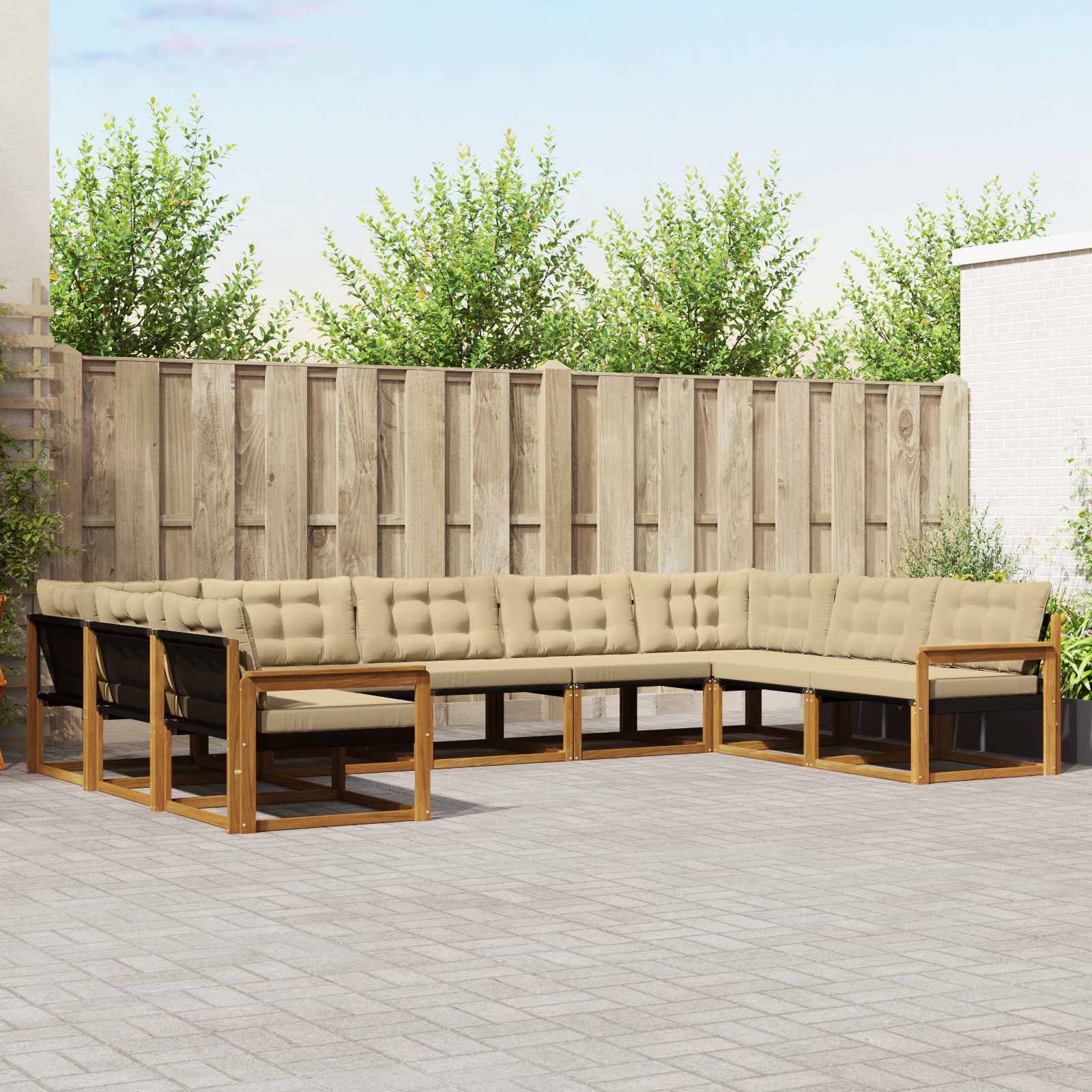 vidaXL Set de canapele de exterior cu pernă 9 pcs Natural și Bej