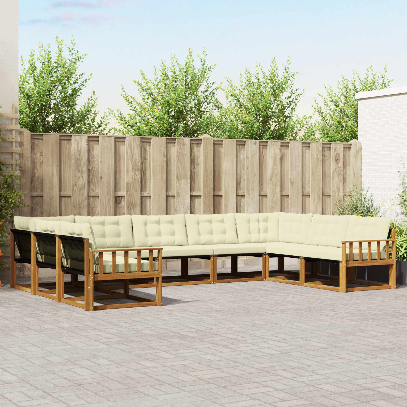 vidaXL Set de canapele de exterior cu pernă 9 pcs Natural și Crem