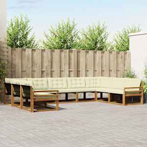 Zunanja garnitura za sedenje z blazino 9 pcs Naravna in smetana