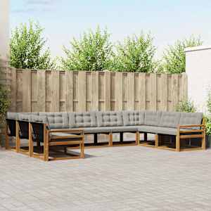 Zunanja garnitura za sedenje 9 pcs Naravna in svetlo siva