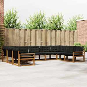 Zunanja garnitura za sedenje z blazino 9 pcs Naravna in črna