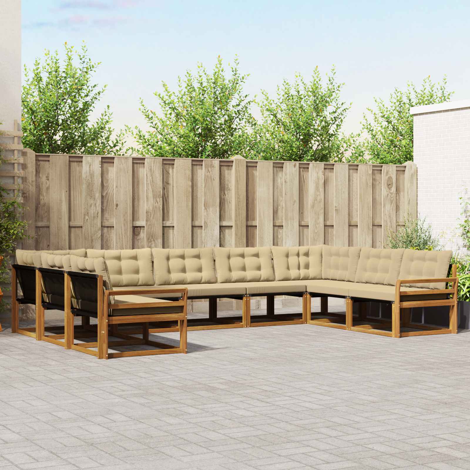 vidaXL Set de canapele de exterior cu pernă 9 pcs Natural și Bej