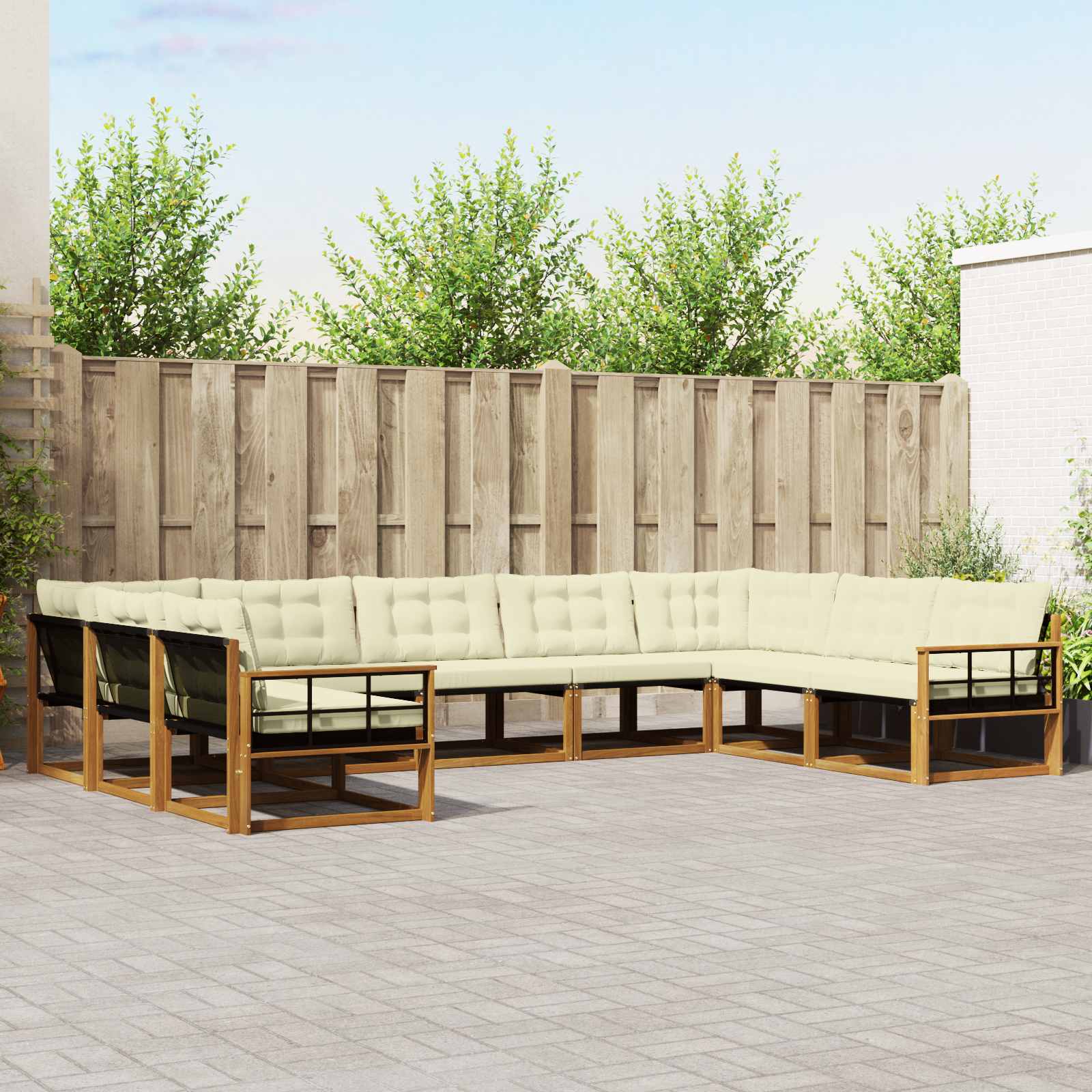 vidaXL Outdoor-Sofagarnitur mit Kissen 9 pcs Natur und Creme