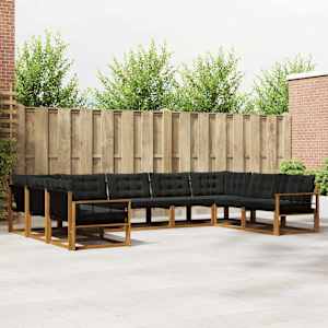 Zunanja garnitura za sedenje z blazino 9 pcs Naravna in črna