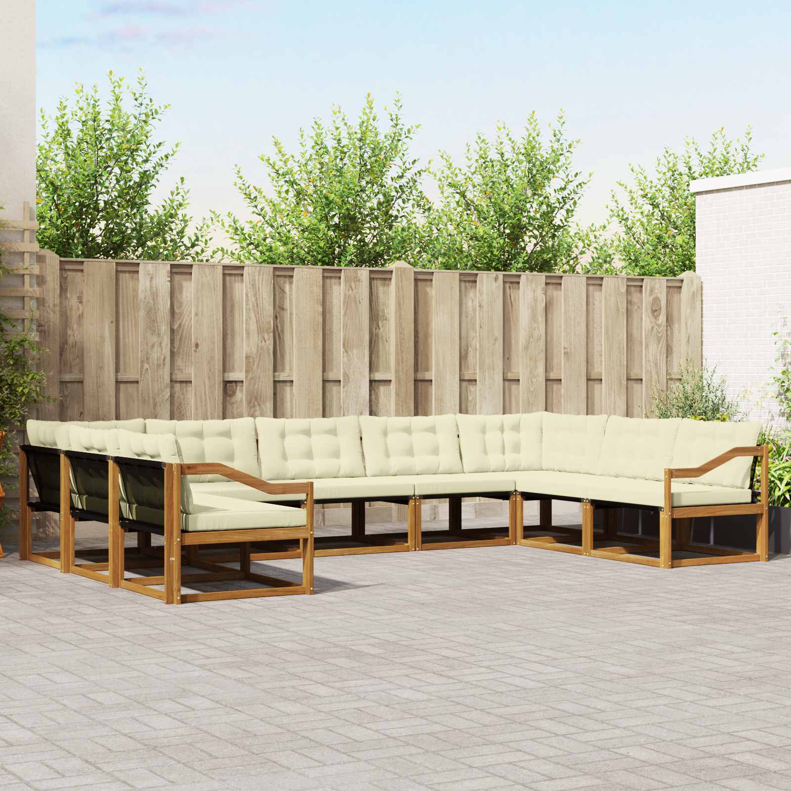 vidaXL Set de canapele de exterior cu pernă 9 pcs Natural și Crem