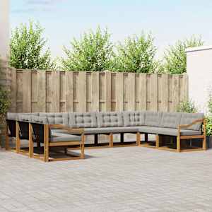 Zunanja garnitura za sedenje 9 pcs Naravna in svetlo siva