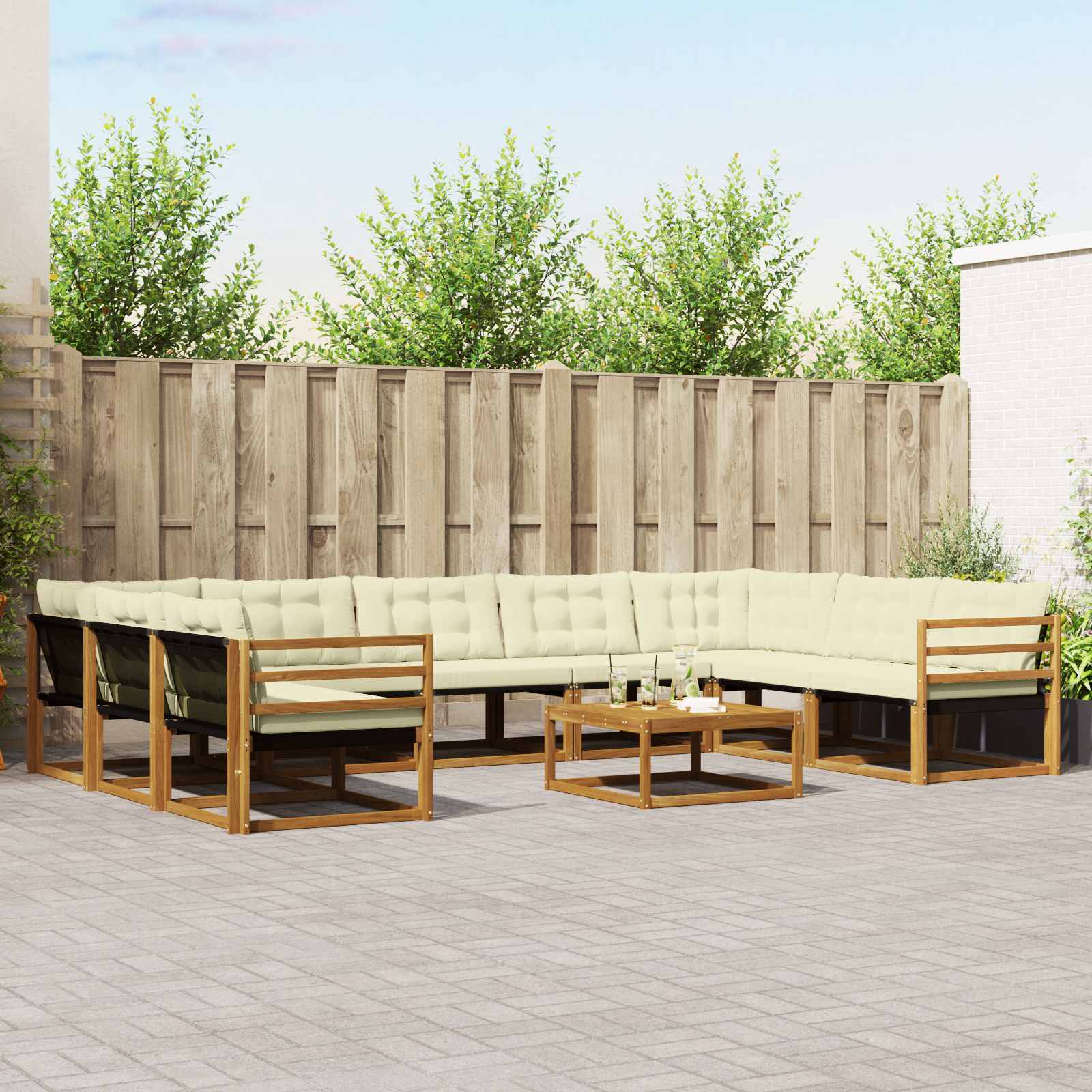 vidaXL Set de canapele de exterior cu pernă 10 pcs Natural și Crem