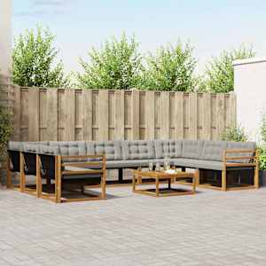 Zunanja garnitura za sedenje 10 pcs Naravna in svetlo siva