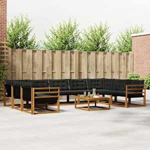 Zunanja garnitura za sedenje z blazino 10 pcs Naravna in črna