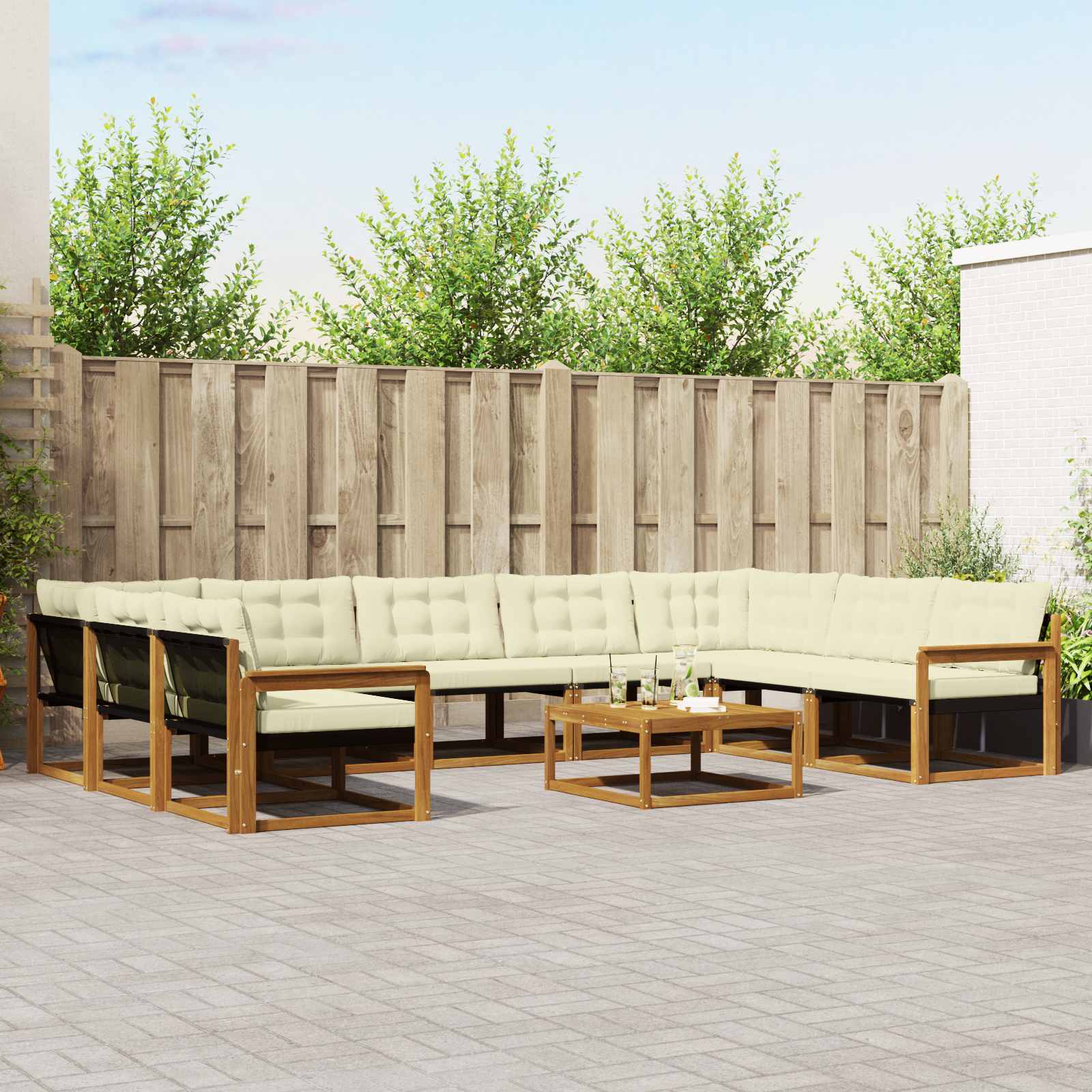 vidaXL Set de canapele de exterior cu pernă 10 pcs Natural și Crem