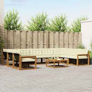 Zunanja garnitura za sedenje 10 pcs Naravna in smetana