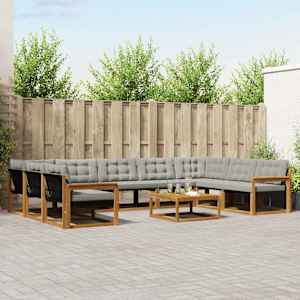 Zunanja garnitura za sedenje 10 pcs Naravna in svetlo siva