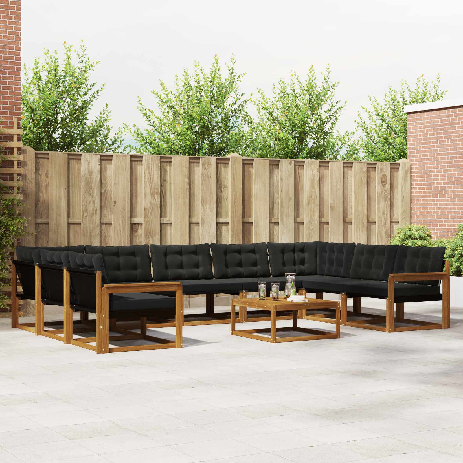 vidaXL Set de canapele de exterior cu pernă 10 pcs Natural și Negru