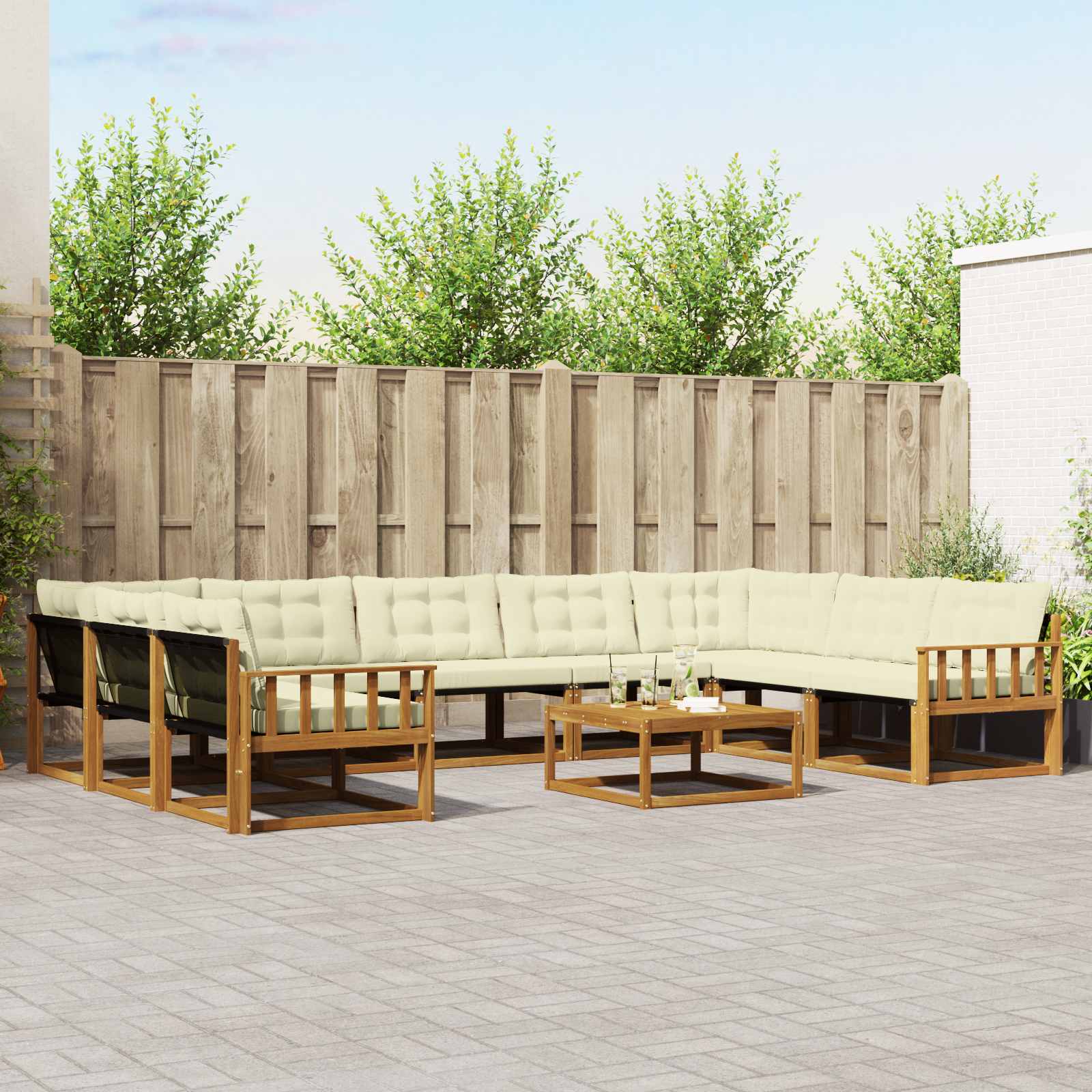 vidaXL Set de canapele de exterior cu pernă 10 pcs Natural și Crem