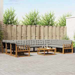 Zunanja garnitura za sedenje 10 pcs Naravna in svetlo siva