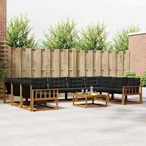 Zunanja garnitura za sedenje z blazino 10 pcs Naravna in črna