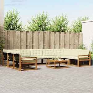 Zunanja garnitura za sedenje 10 pcs Naravna in smetana