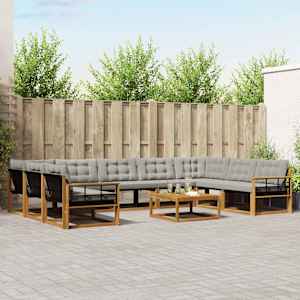 Zunanja garnitura za sedenje 10 pcs Naravna in svetlo siva