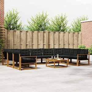 Zunanja garnitura za sedenje z blazino 10 pcs Naravna in črna