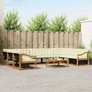 Zunanja garnitura za sedenje 10 pcs Naravna in smetana