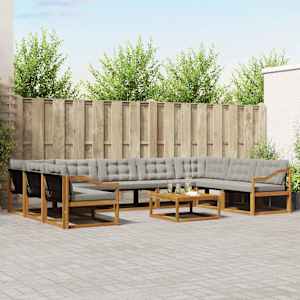 Zunanja garnitura za sedenje 10 pcs Naravna in svetlo siva