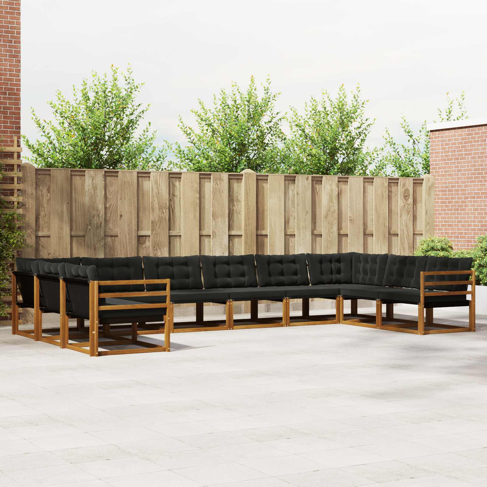 vidaXL Outdoor-Sofagarnitur mit Kissen 10 pcs Natürlich und Schwarz