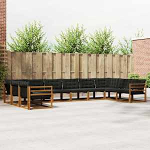 Zunanja garnitura za sedenje z blazino 10 pcs Naravna in črna