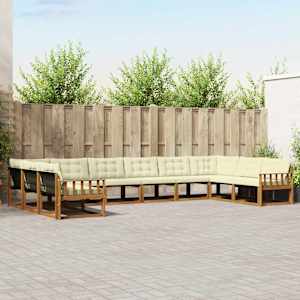 Zunanja garnitura za sedenje 10 pcs Naravna in smetana