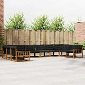 Zunanja garnitura za sedenje z blazino 10 pcs Naravna in črna