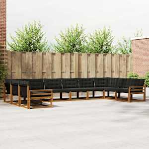 Zunanja garnitura za sedenje z blazino 10 pcs Naravna in črna