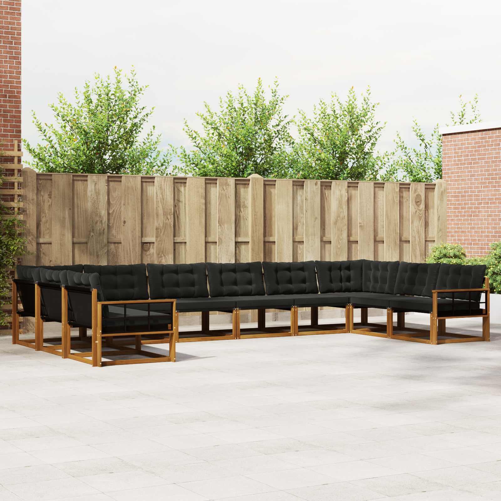 vidaXL Outdoor-Sofagarnitur mit Kissen 10 pcs Natürlich und Schwarz