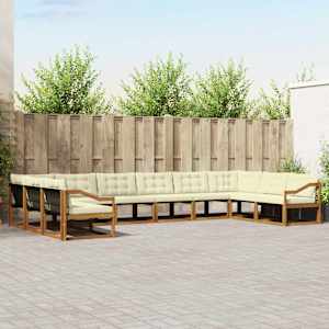 Zunanja garnitura za sedenje 10 pcs Naravna in smetana