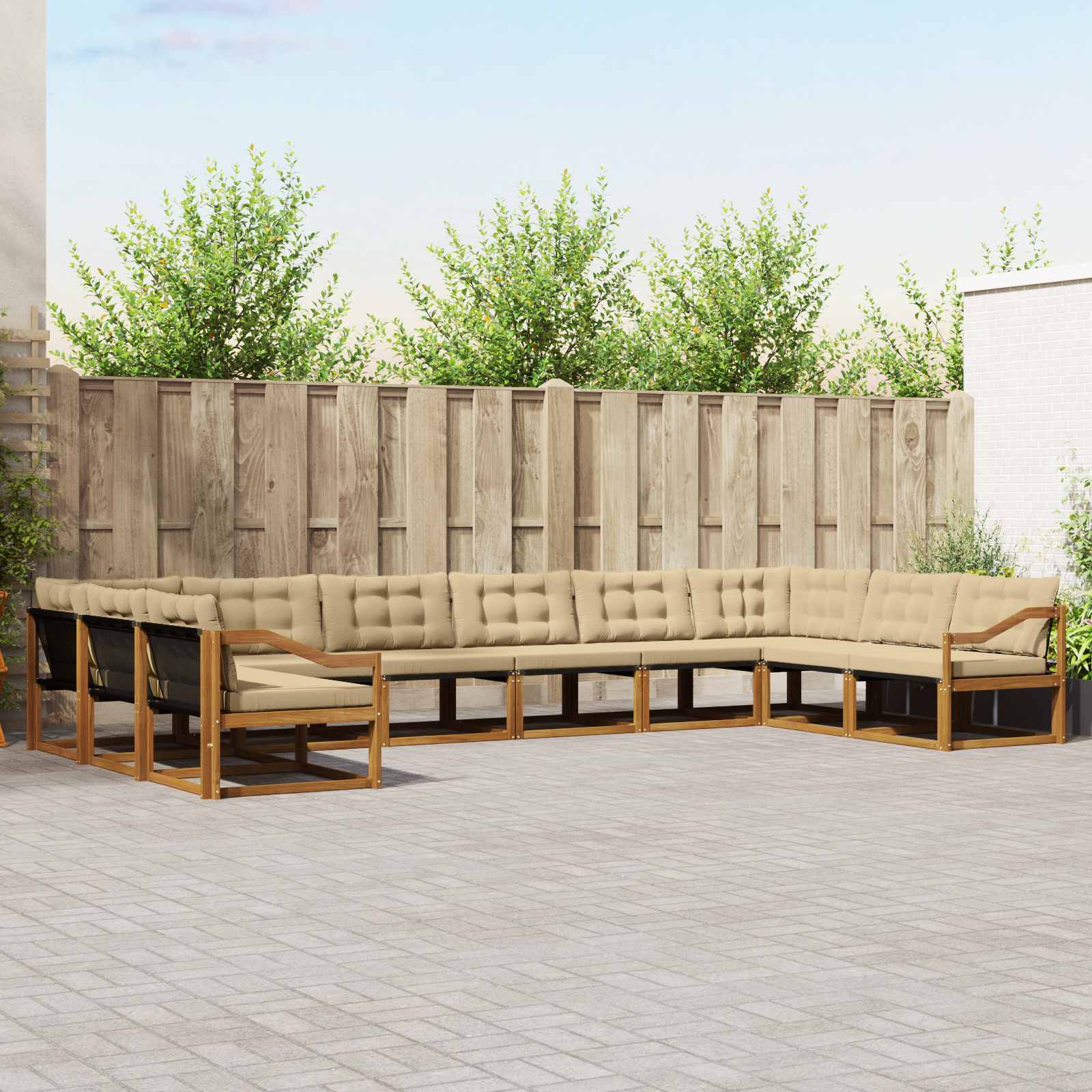 vidaXL Outdoor-Sofagarnitur mit Kissen 10 pcs Natur und Beige