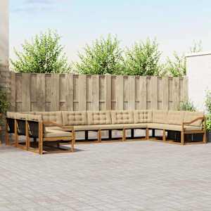 Zunanja garnitura za sedenje z blazino 10 pcs Naravna in bež