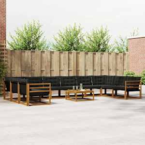 Zunanja garnitura za sedenje z blazino 11 pcs Naravna in črna