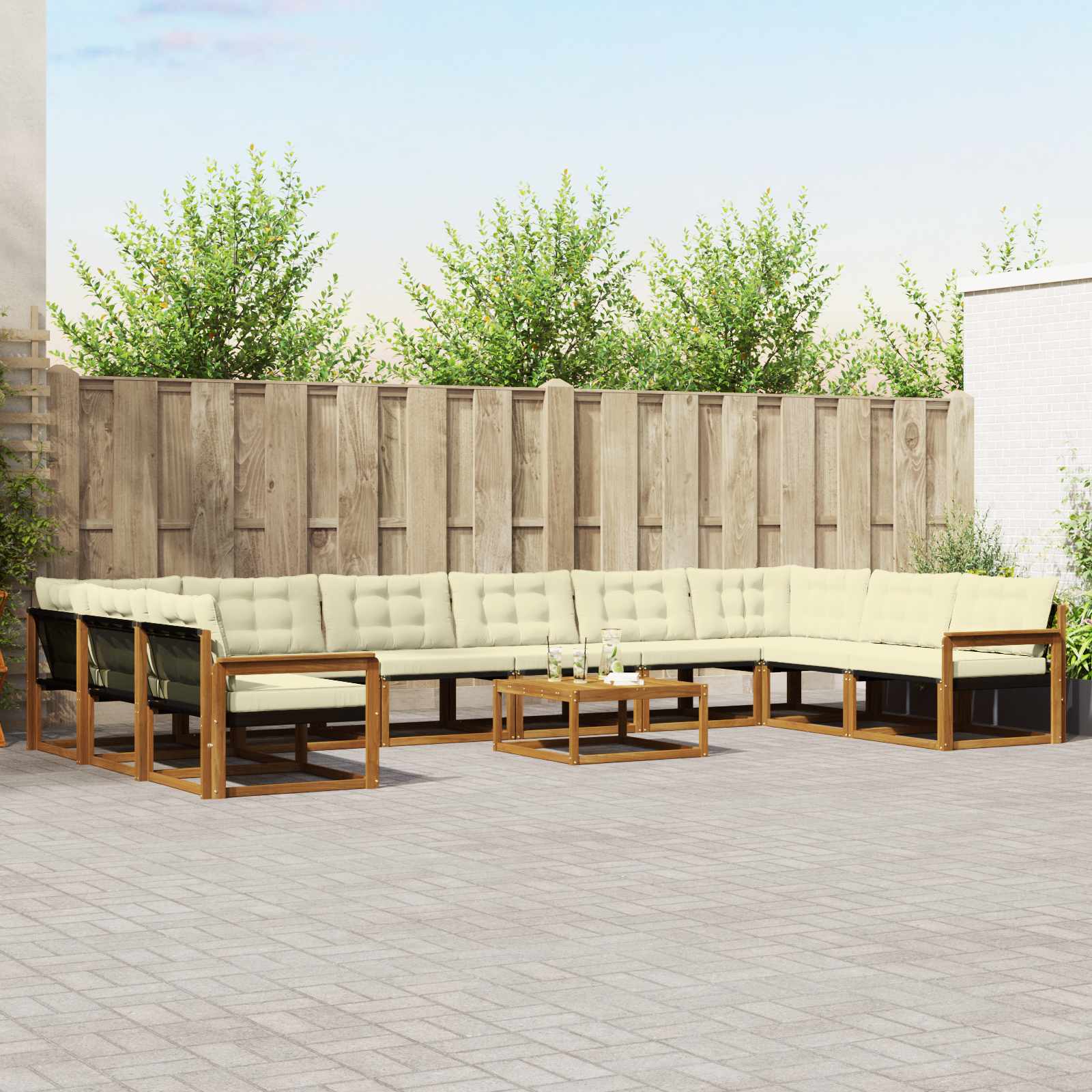vidaXL Set de canapele de exterior cu pernă 11 pcs Natural și Crem