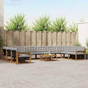 Zunanja garnitura za sedenje 11 pcs Naravna in svetlo siva