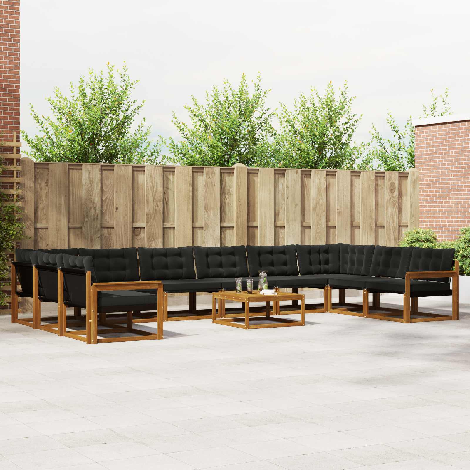 vidaXL Outdoor-Sofagarnitur mit Kissen 11 pcs Natürlich und Schwarz