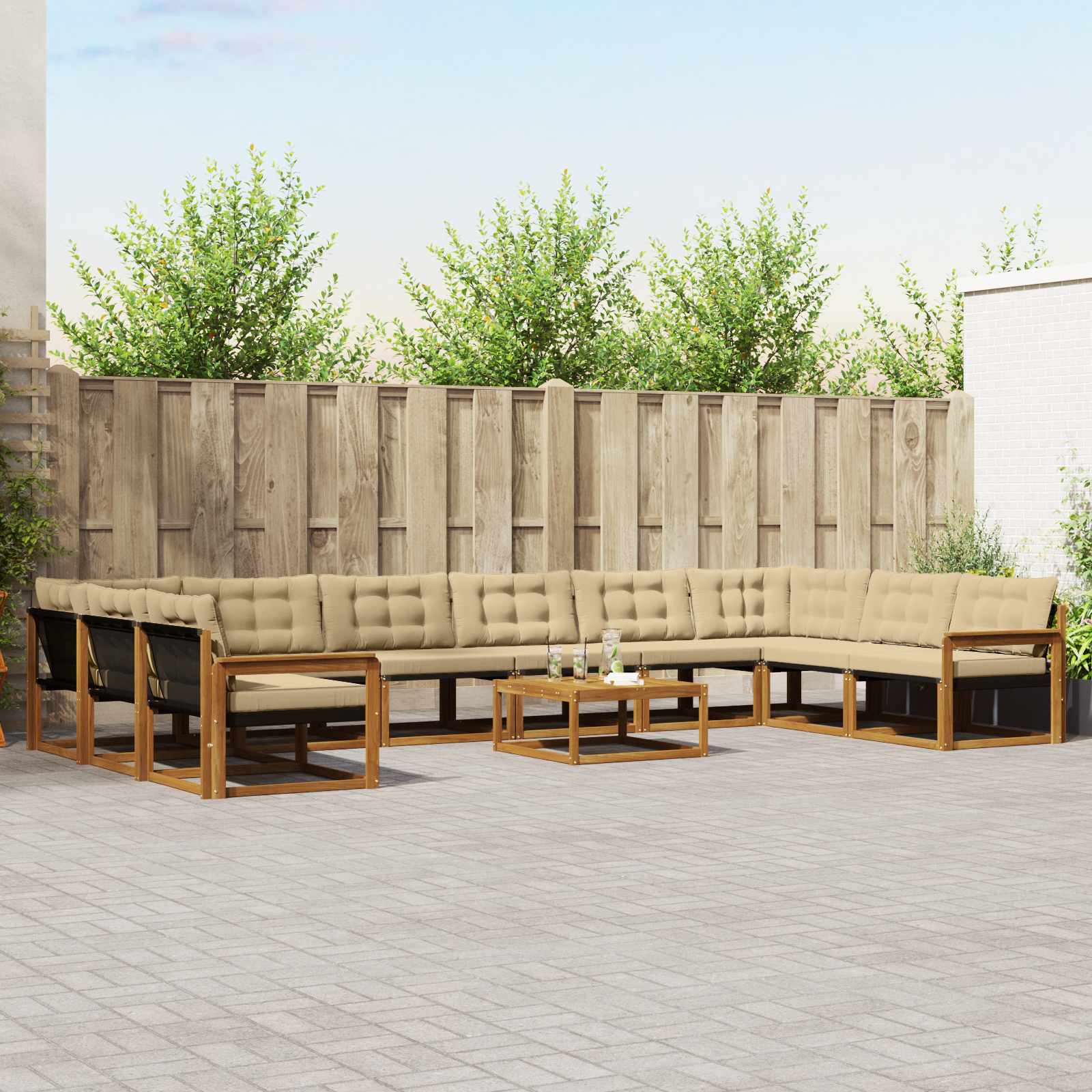 vidaXL Set de canapele de exterior cu pernă 11 pcs Natural și Bej
