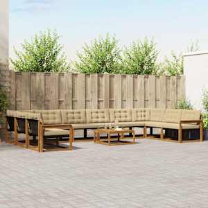 Zunanja garnitura za sedenje z blazino 11 pcs Naravna in bež