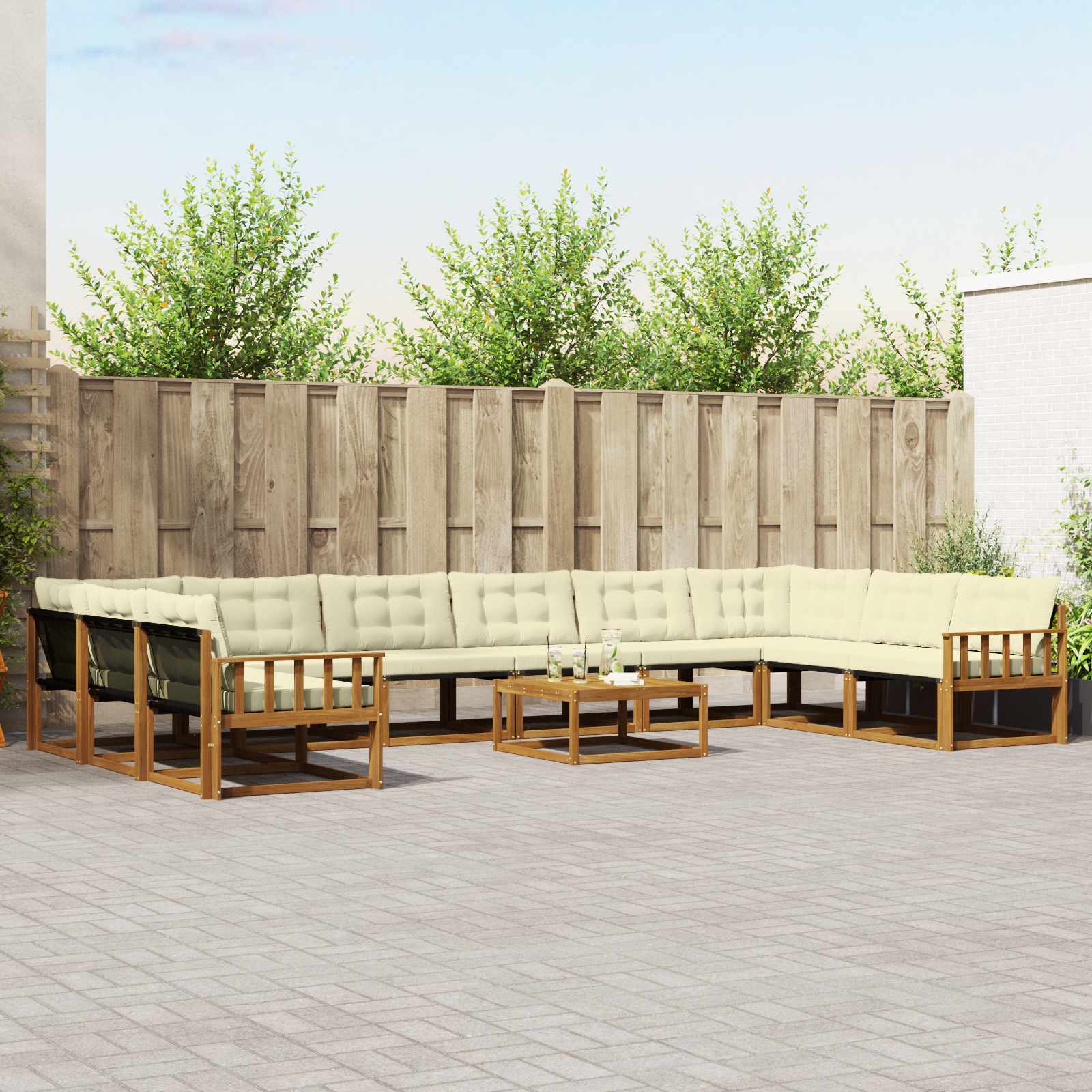 vidaXL Outdoor-Sofagarnitur mit Kissen 11 pcs Natur und Creme