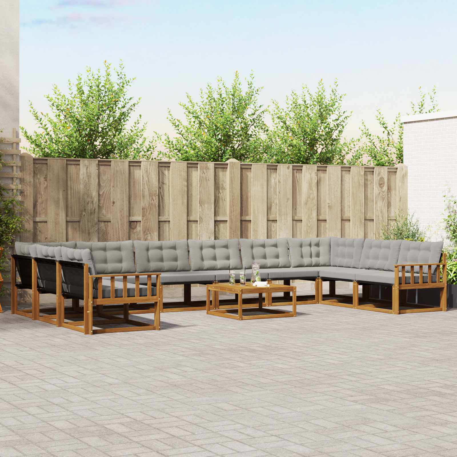 vidaXL Outdoor-Sofagarnitur mit Kissen 11 pcs Natürlich und Hellgrau