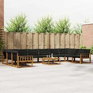 Zunanja garnitura za sedenje z blazino 11 pcs Naravna in črna