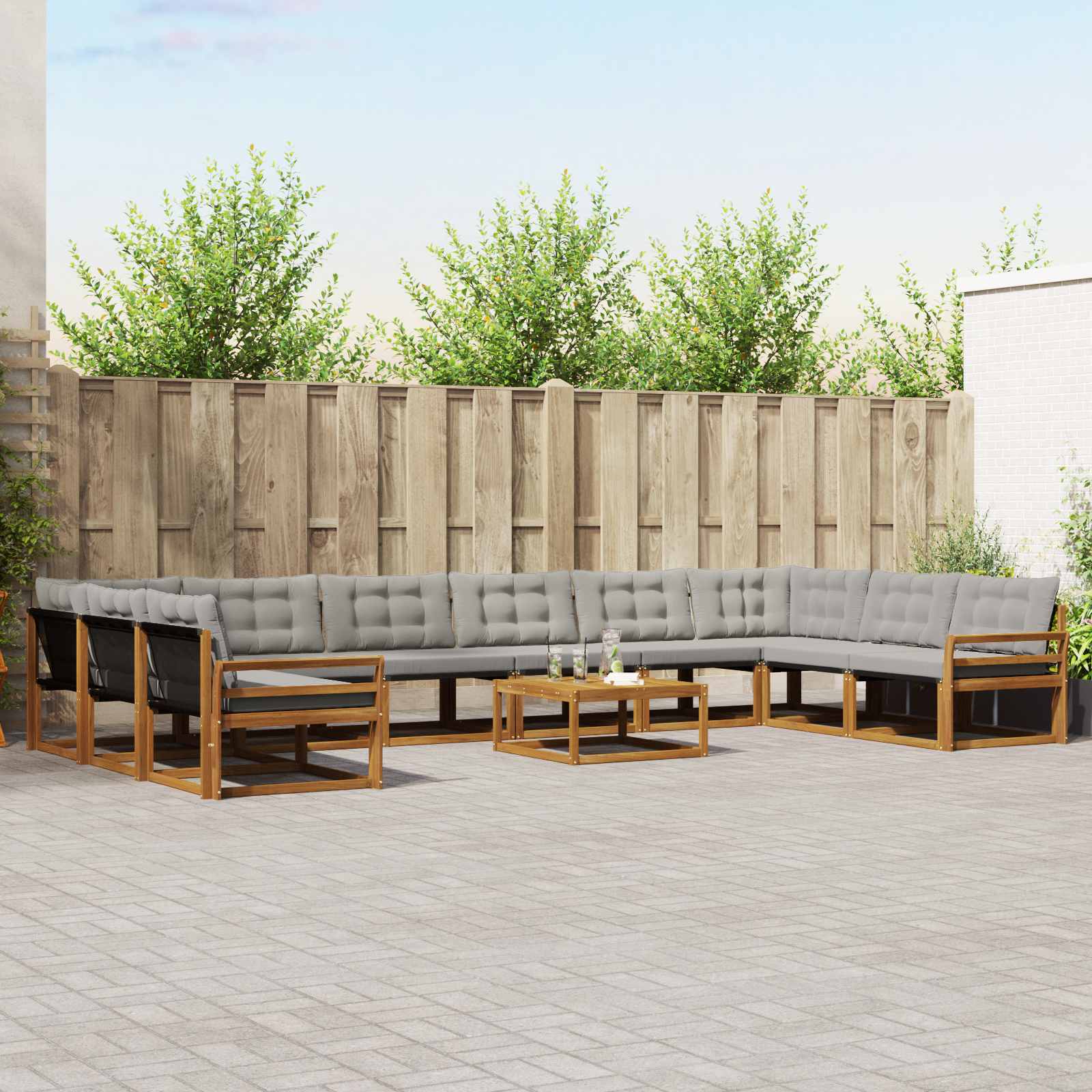 Thumbnail - vidaXL Outdoor-Sofagarnitur mit Kissen 11 pcs Natürlich und Hellgrau