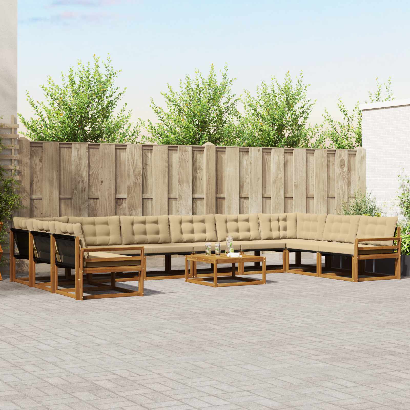 vidaXL Outdoor-Sofagarnitur mit Kissen 11 pcs Natur und Beige