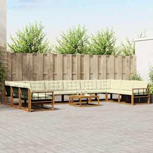 Zunanja garnitura za sedenje 11 pcs Naravna in smetana