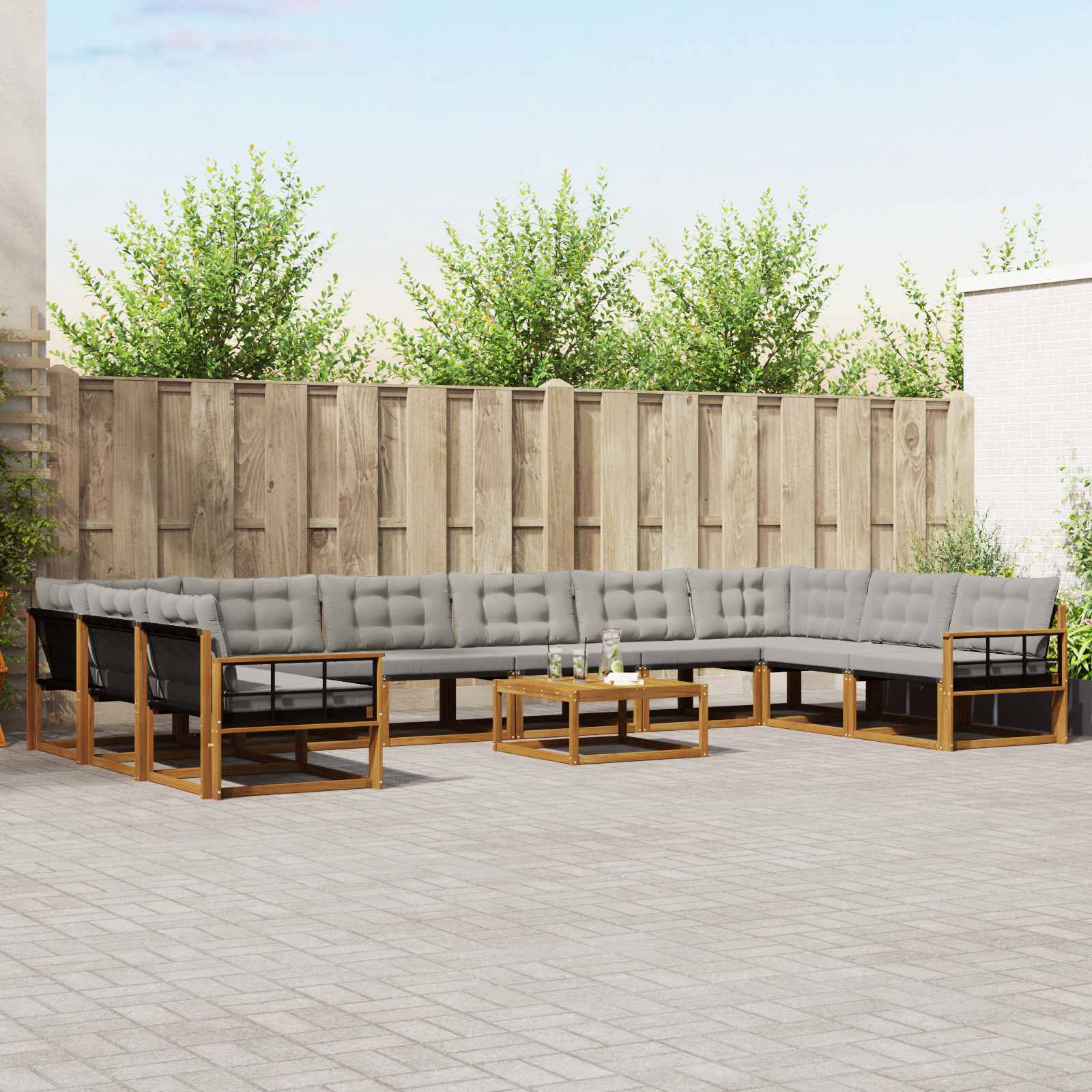 vidaXL Outdoor-Sofagarnitur mit Kissen 11 pcs Natürlich und Hellgrau