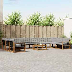 Zunanja garnitura za sedenje 11 pcs Naravna in svetlo siva