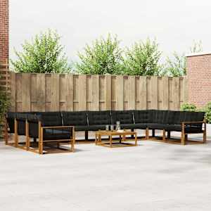 Zunanja garnitura za sedenje z blazino 11 pcs Naravna in črna