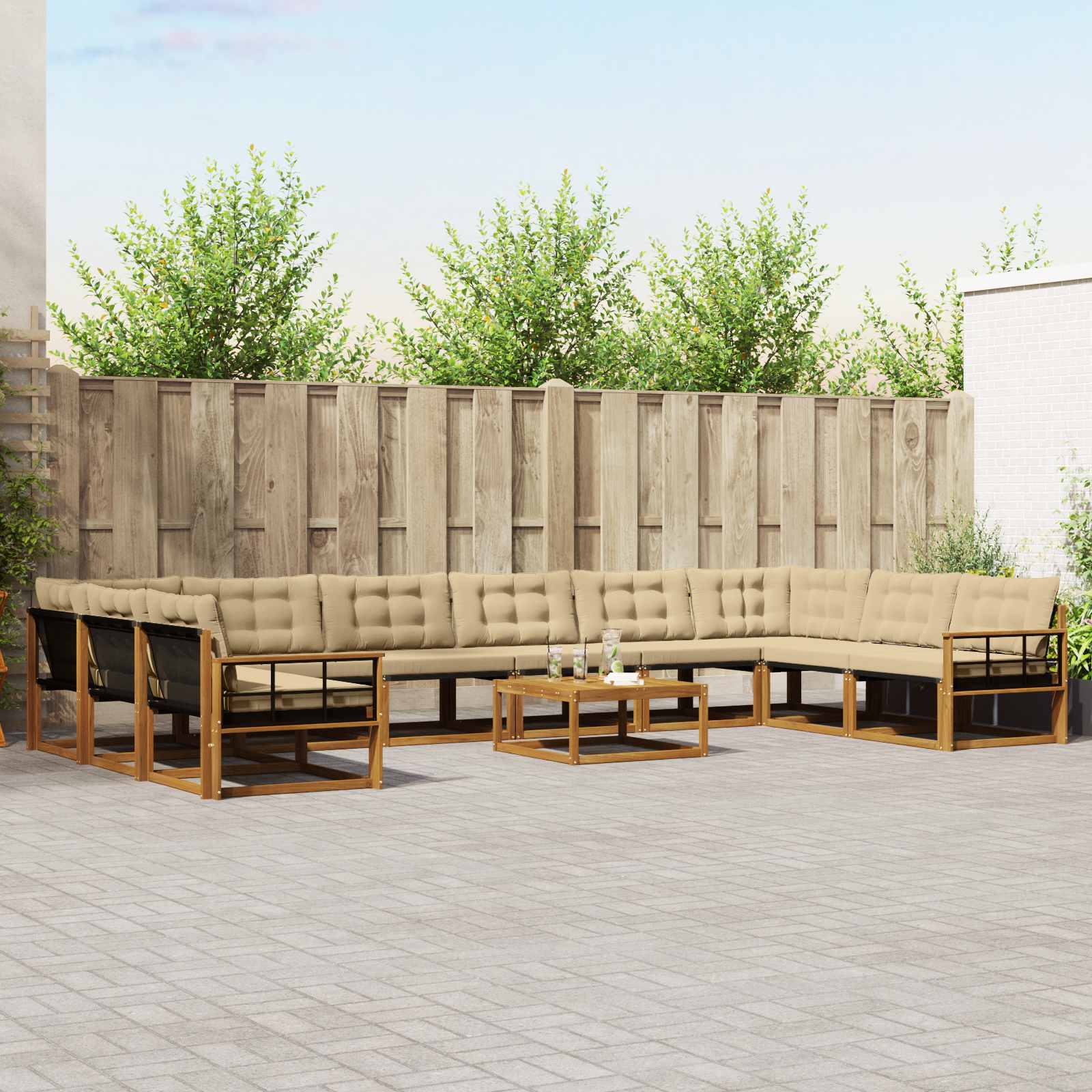 vidaXL Outdoor-Sofagarnitur mit Kissen 11 pcs Natur und Beige